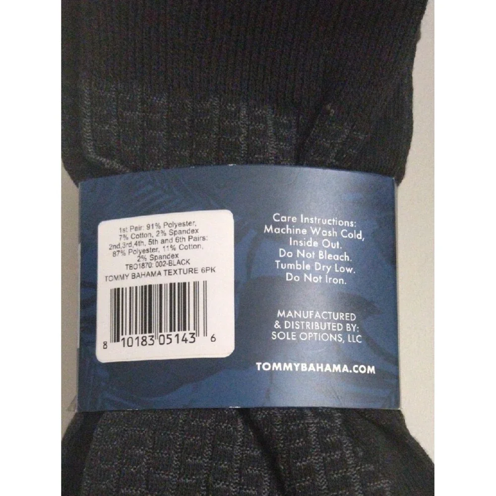 Tommy Bahama Black Men's Casual Crew Socks  6 Pack One Size Fits Most New